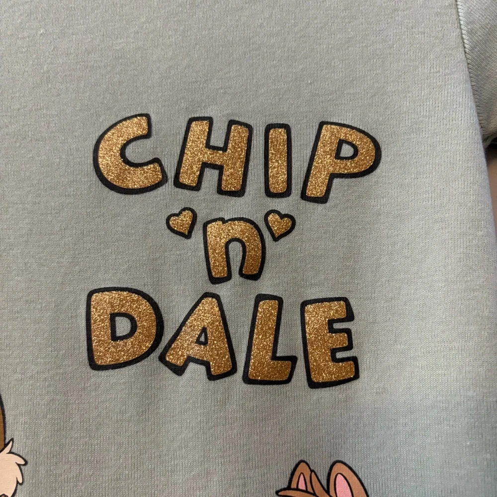H&M disney green and glitter chip and dale two piece long sleeve pajama set 5t